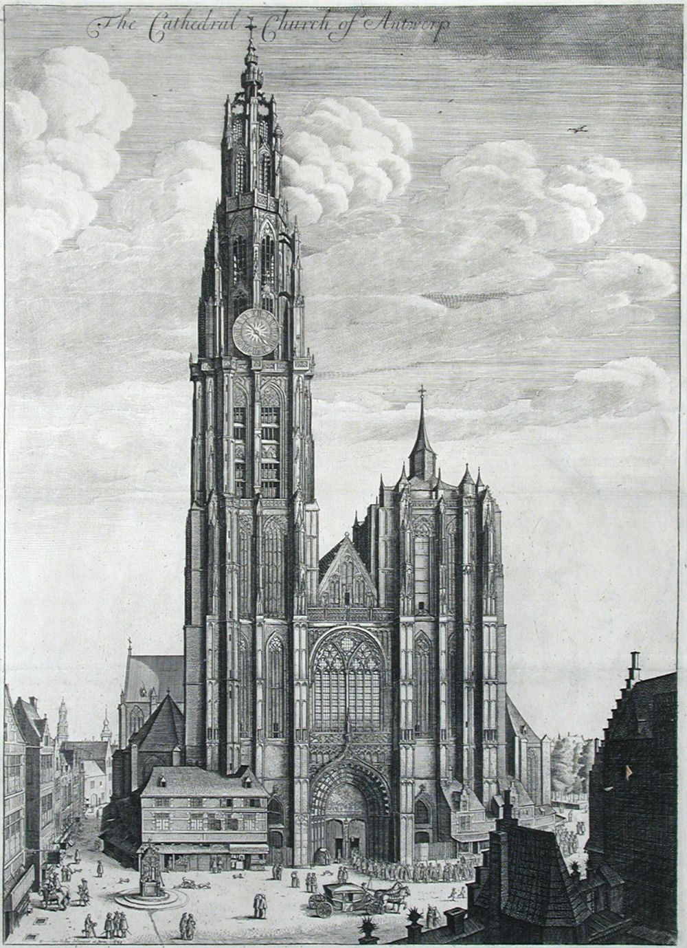 Wenceslaus Hollar (Bohemian, 1607-1677) Antwerp Cathedral 1649 or later, state with text above the