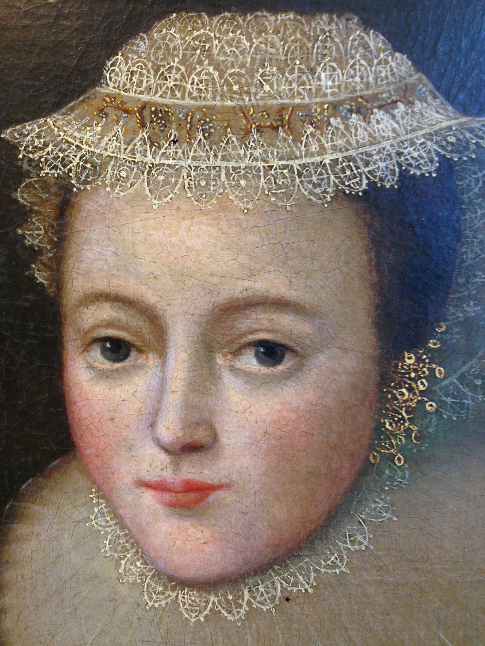 Manner of William Larkin (British, active 1580-1619) Portrait of a lady in a ruff and coral - Image 3 of 11