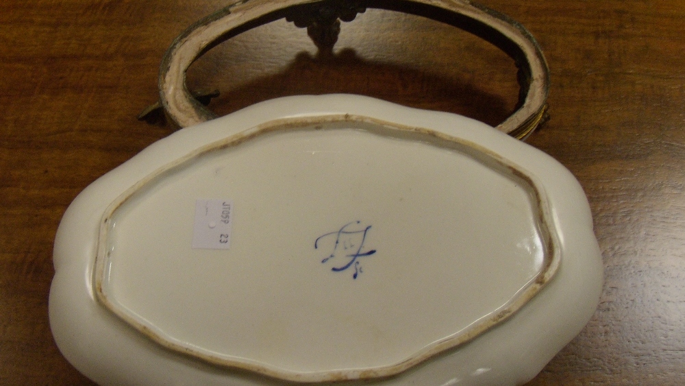 A Sevres double bowled preserve dish, date code for date letters for 1786, on later ormolu stand, - Image 2 of 2