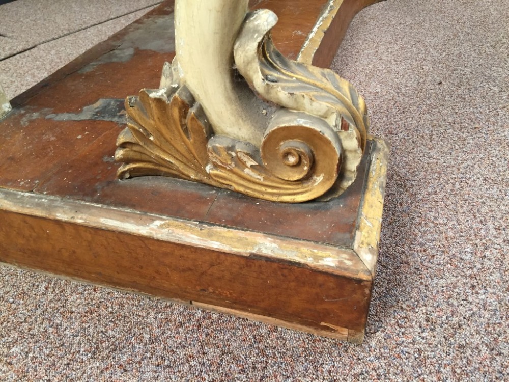 An early 19th century parcel gilt and marble console table, a veined marble top on an ivory - Image 5 of 9