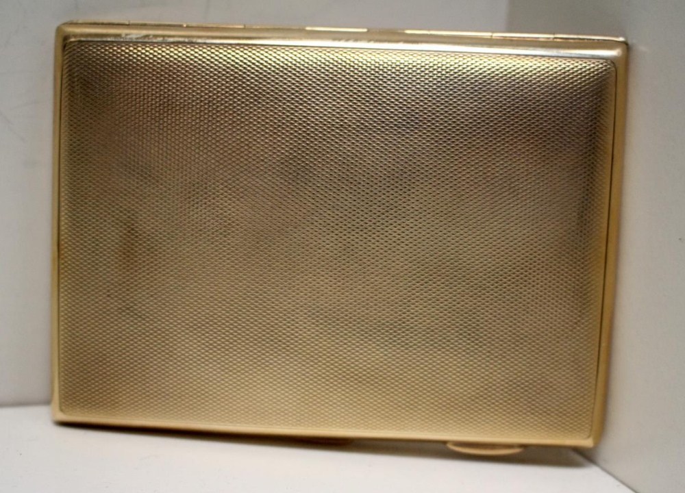 A 9ct gold pocket cigarette case, by S Blackensee & Co, Birmingham 1914, rectangular, engine turned, - Image 3 of 5