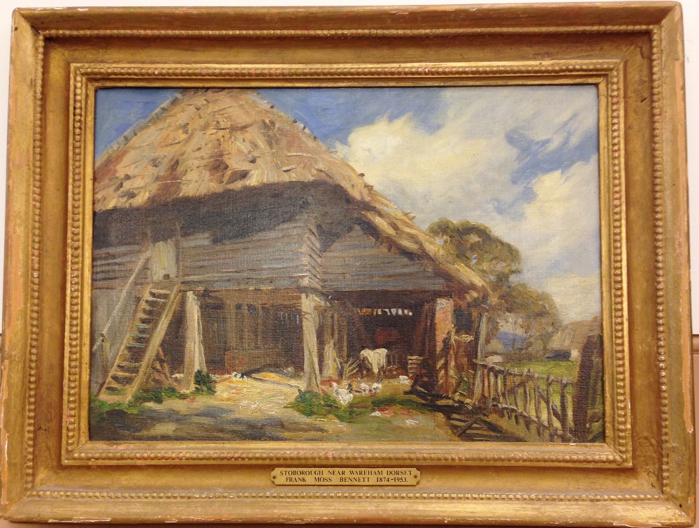 Frank Moss Bennett (British, 1874-1933) An Old Barn at Stoborough, near Wareham, Dorset oil on - Image 2 of 6