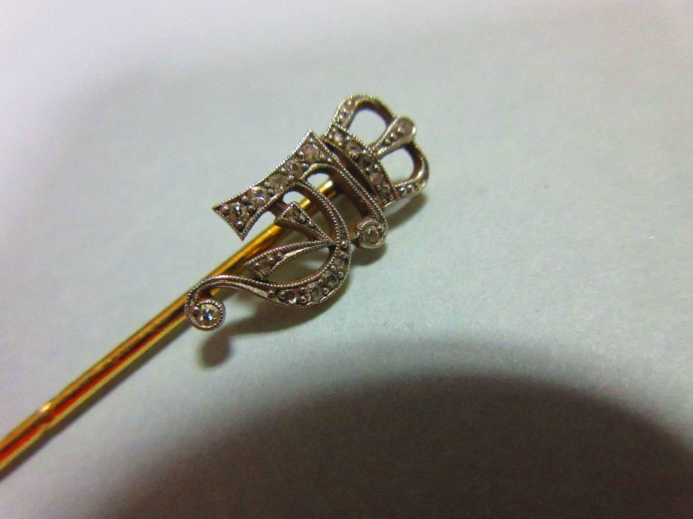 A 19th century diamond stick pin from the royal House of Hesse, the crown and stylised H set with - Image 4 of 5