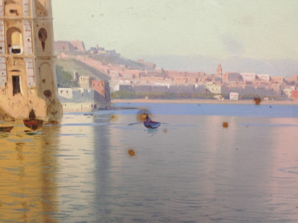 Cesare Uva (Italian, 1824-1886) The Bay of Naples signed lower left on the rock "Uva" gouache 38 x - Image 4 of 10
