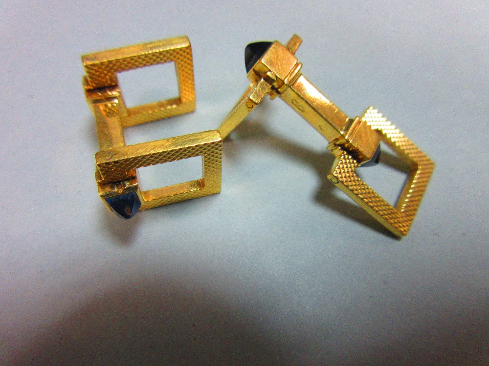 A pair of French 18ct gold and sapphire cufflinks by Mellerio, each formed as a square section - Image 8 of 8