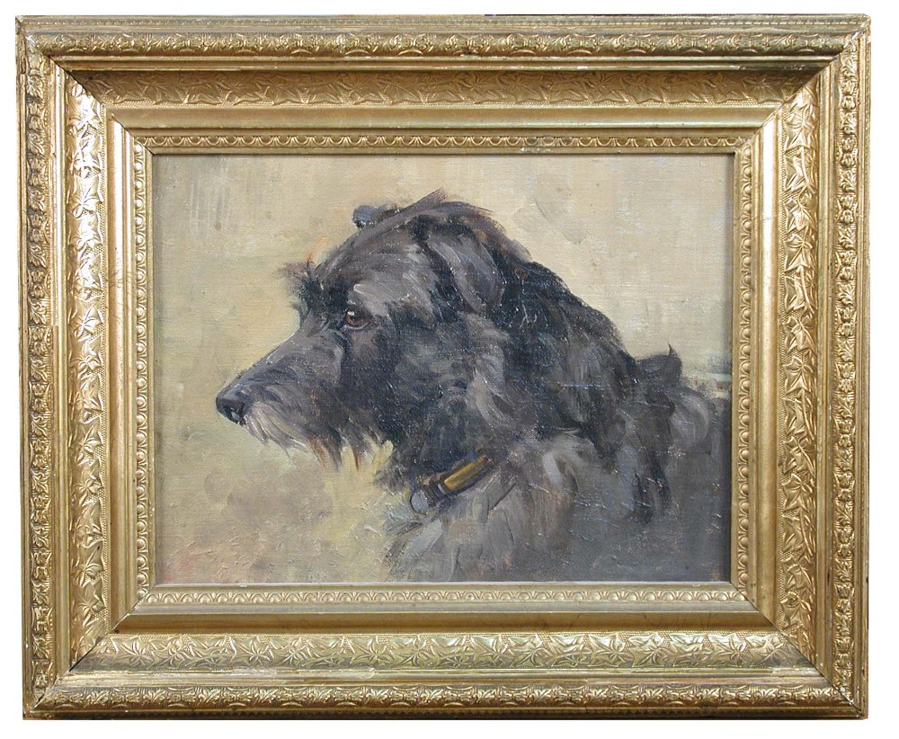 § Agnes Hilda Coates (British, 1877 - 1957) Study of a grey terrier oil on artist's board 21 x