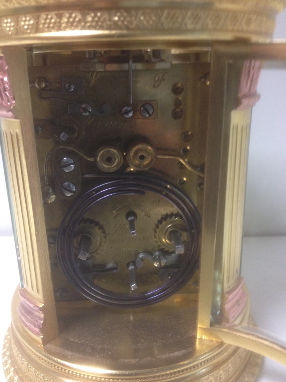 A French cylinder shaped gilt brass repeating carriage clock, circa 1900, the circular silvered dial - Image 4 of 6