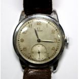 By Omega - a gentleman's steel cased wristwatch, circa 1940's, silvered dial with painted Arabic