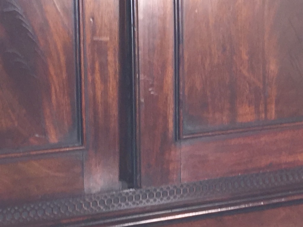 A George III mahogany bureau bookcase, circa 1770 with breakarch pediment, dentil cornice with blind - Image 4 of 5