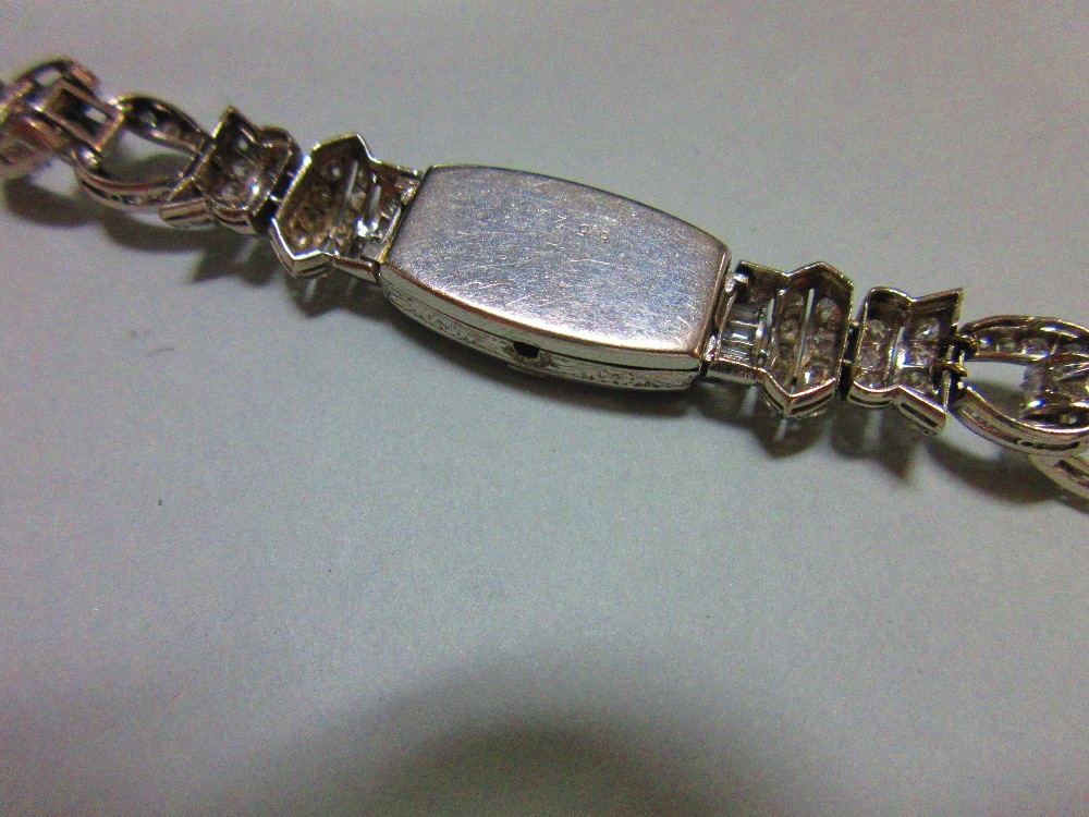 A French diamond and 18ct white gold art deco cocktail watch, of geometric form around the hexagonal - Image 3 of 5