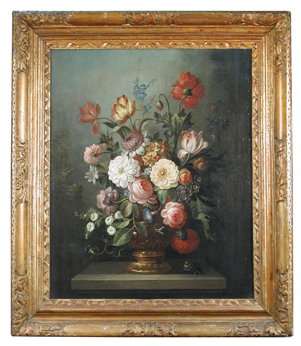 English School (19th Century) Still life of narcissi, roses, poppies, tulips, morning glory and