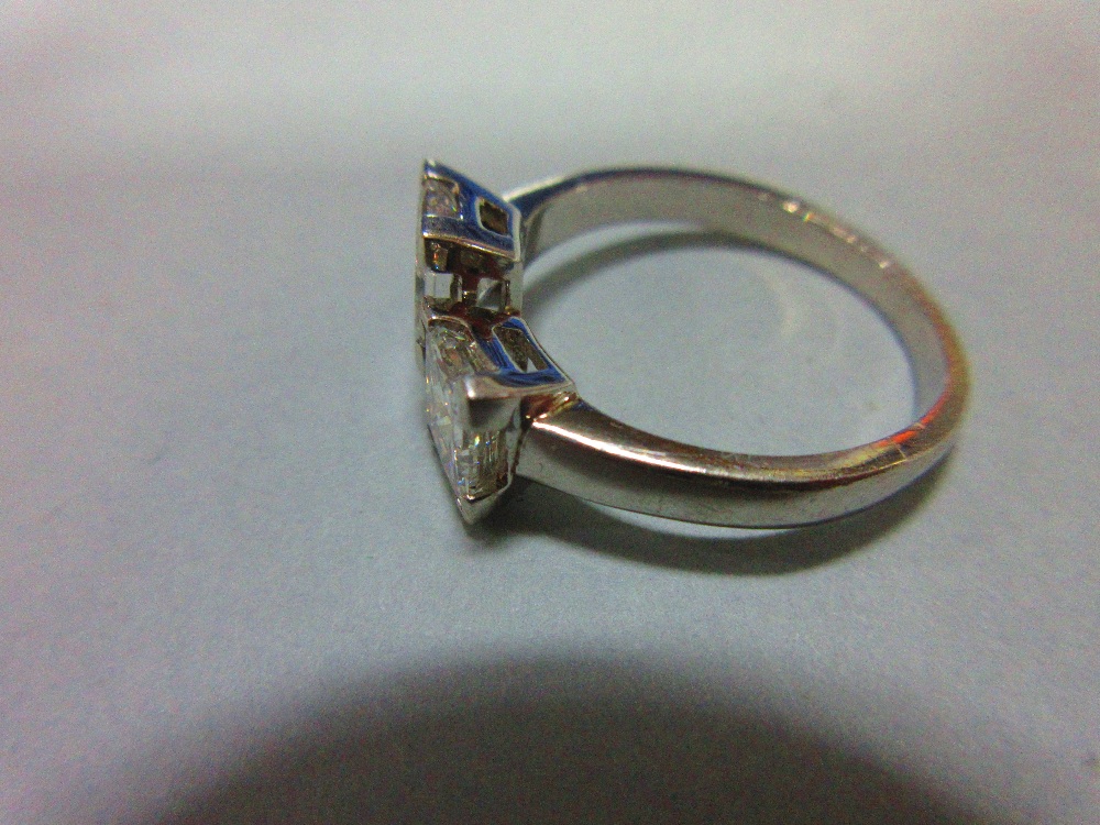 A certificated two stone princess cut diamond and platinum ring, the two beautifully matched stones, - Image 3 of 12