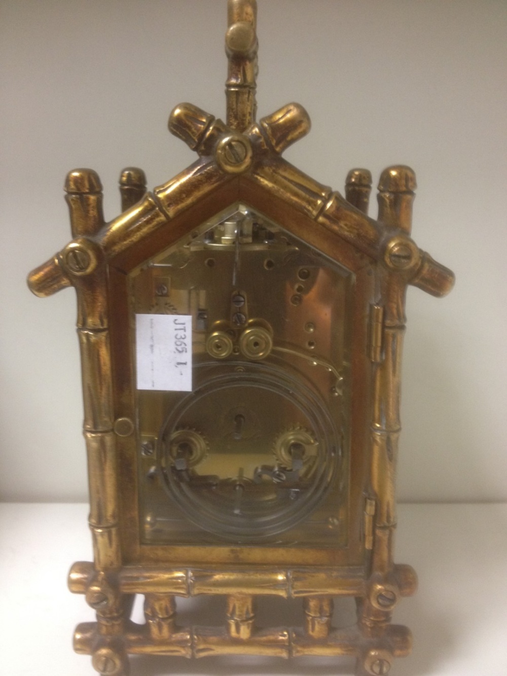 A gilt brass bamboo case carriage clock, circa 1890, with repeat and alarm, silvered platfom lever - Image 4 of 6
