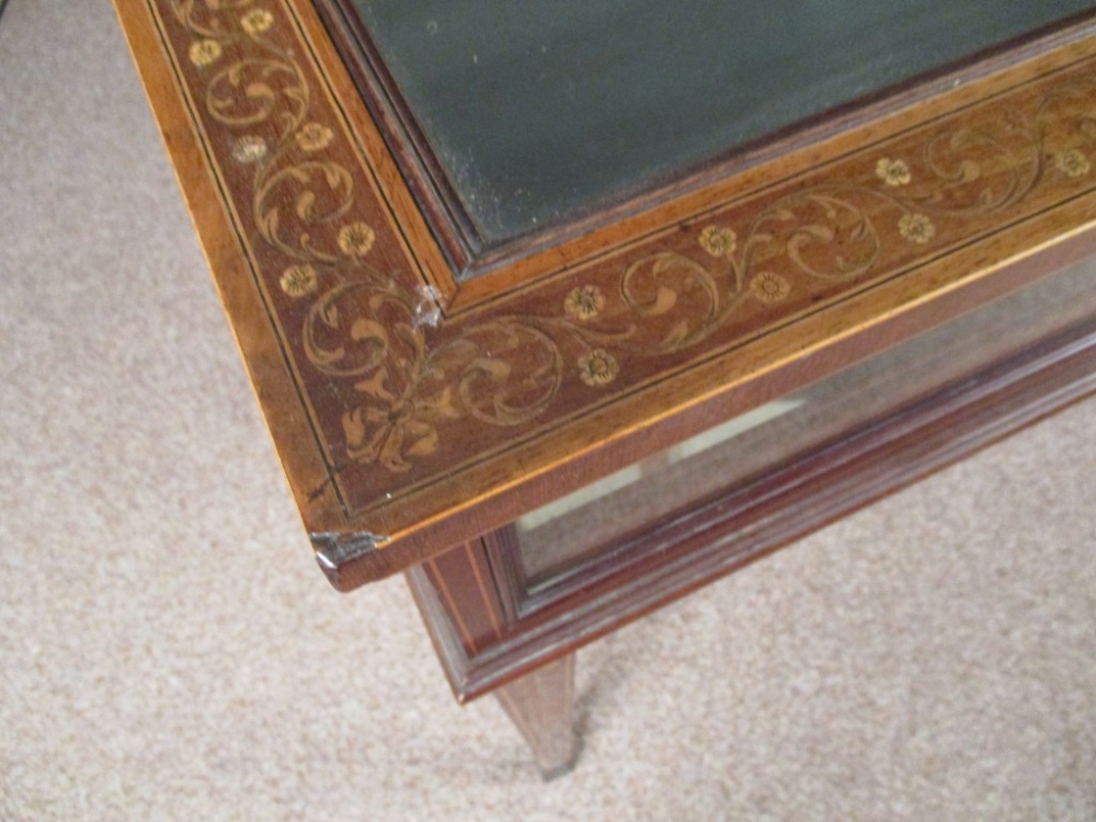 An Edwardian mahogany and inlaid vitrine, with trailing floral marquetry to the top, sides and legs, - Image 2 of 2