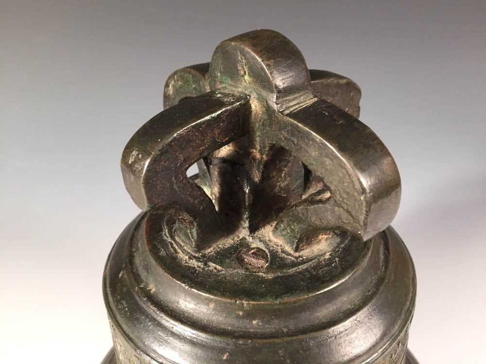 Du Mery Me Fecit Brugis A J 1749 + G', a bronze bell, so cast below a four ribbed open crown top and - Image 2 of 4