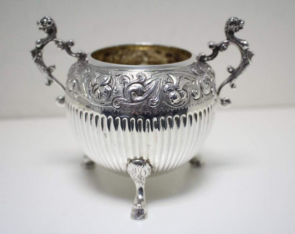 A Victorian silver three piece teaset, by Charles Stuart Harris, London 1878, the teapot of globular - Image 4 of 7