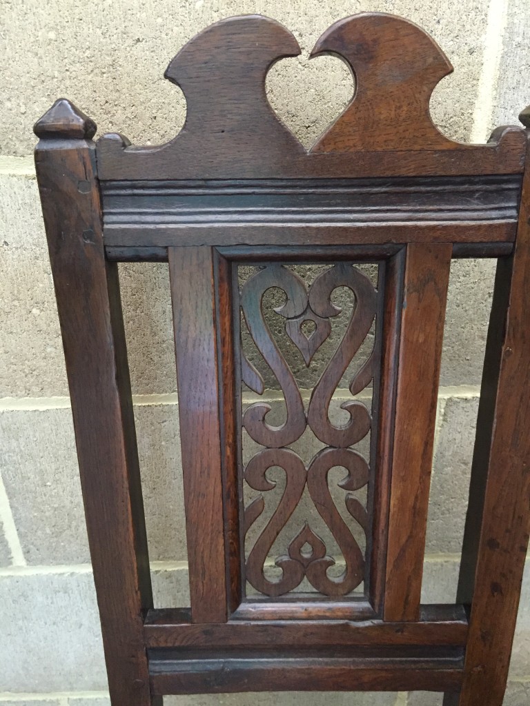 A late 17th century oak joint chair, with high back and carved crest rail 113cm high x 44cm wide ( - Image 8 of 8