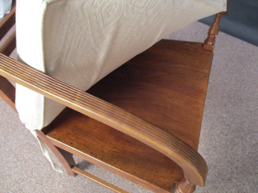 A pair of Regency fruitwood elbow dining chairs, with reeded bar backs and dished panel seats, - Image 3 of 3