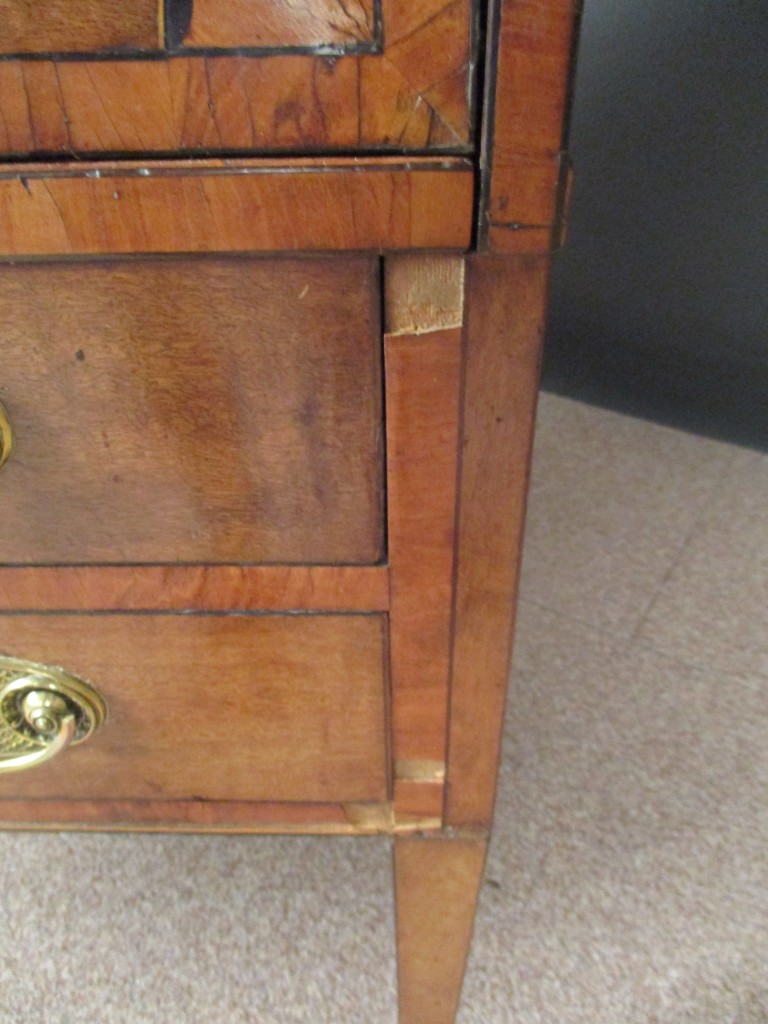 A George III mahogany cylinder bureau, satinwood crossbanded and inlaid with central conch shell and - Image 3 of 6