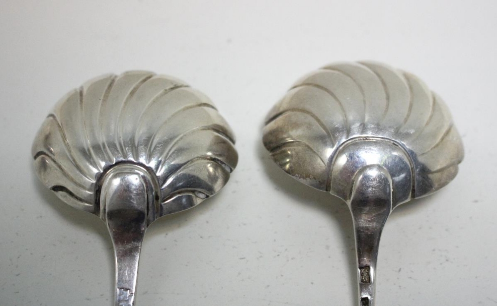 A matched set of George II/III silver Onslow pattern sauce ladles, all with shell bowls, one by - Image 7 of 7