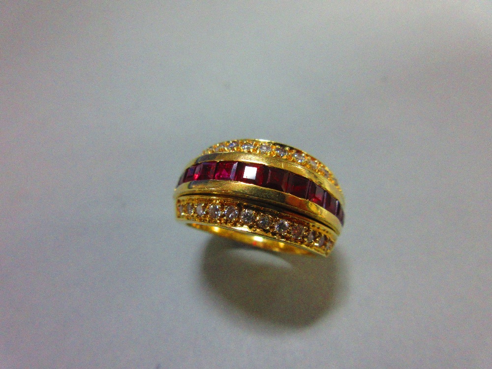 An interchangeable diamond, ruby, emerald and sapphire half band eternity ring, with four - Image 4 of 7