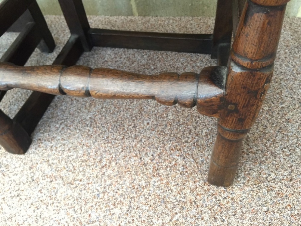 A late 17th century oak joint chair, with high back and carved crest rail 113cm high x 44cm wide ( - Image 6 of 8