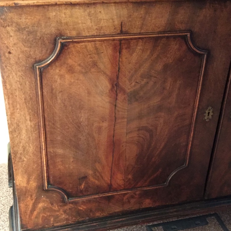 An early George III mahogany cabinet, with swan neck pediment above two glazed doors and panelled - Image 3 of 4