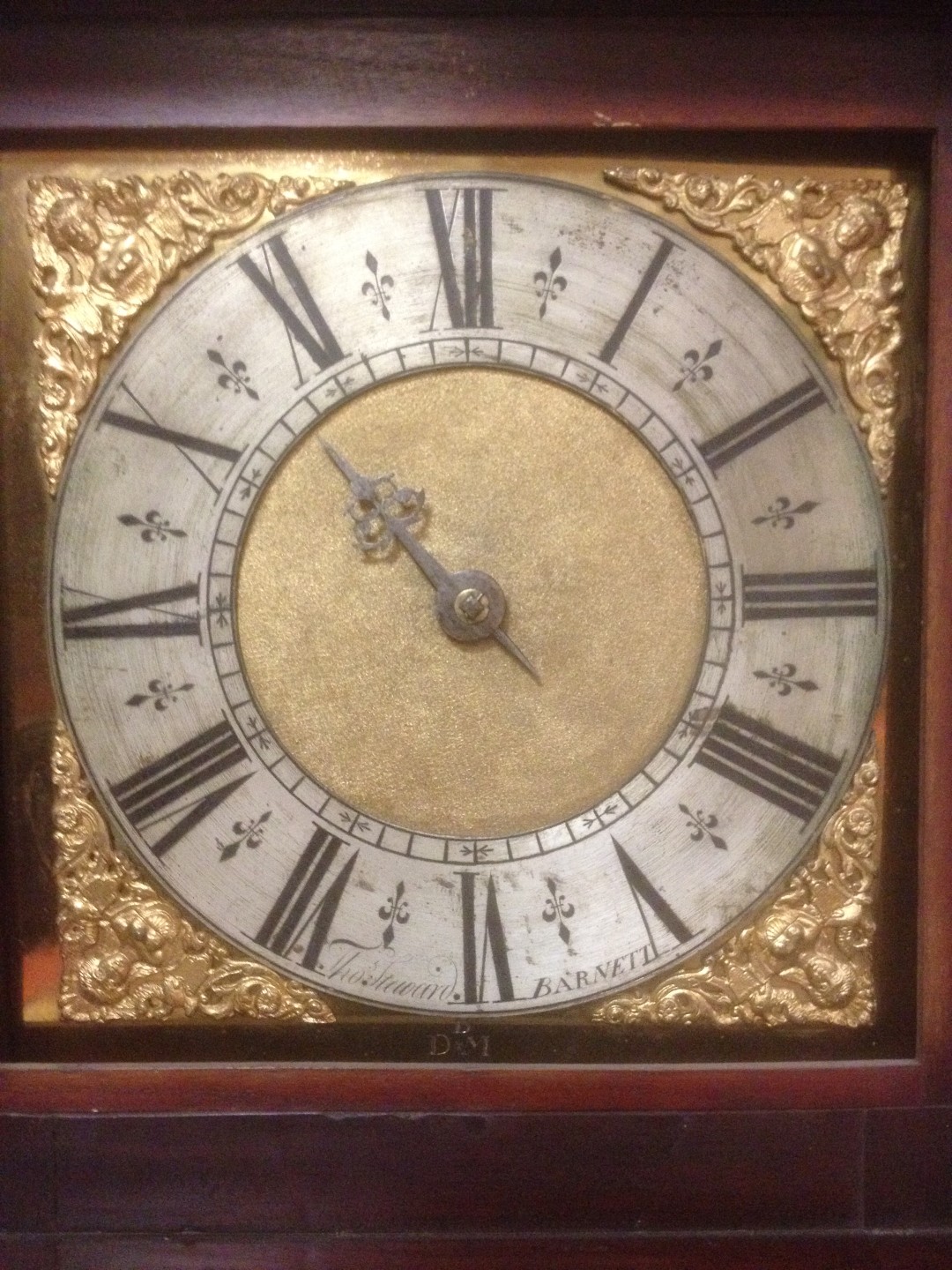 An early 18th century fruitwood longcase clock, the 10inch square brass dial signed 'Thos Steward, - Image 6 of 7