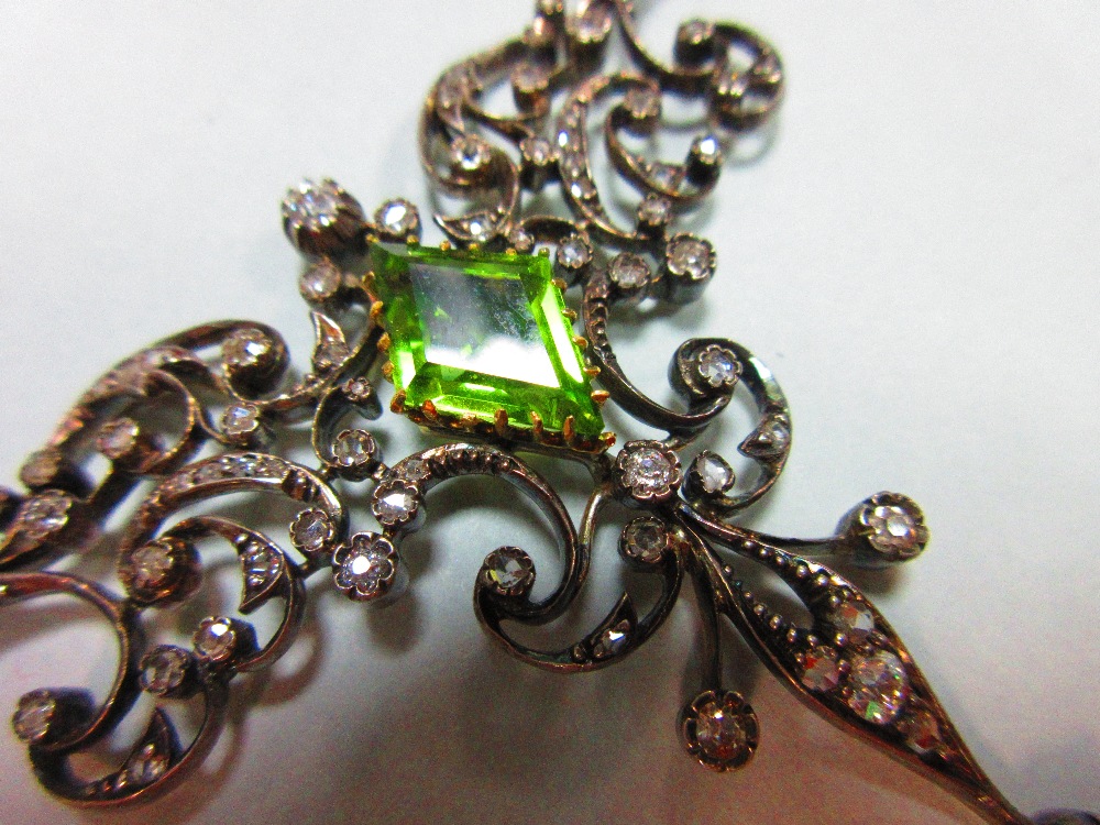 A 19th century peridot and diamond necklace, cased by Tessier, the central feature an open foliate - Image 5 of 8