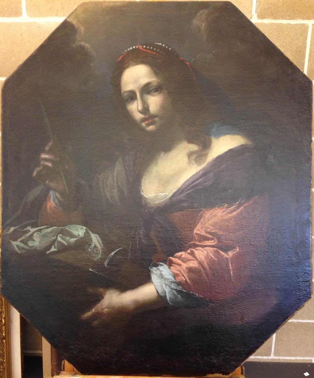 Florentine School (17th Century) St Catherine, holding a martyr's palm, the wheel beside her oil - Image 2 of 9