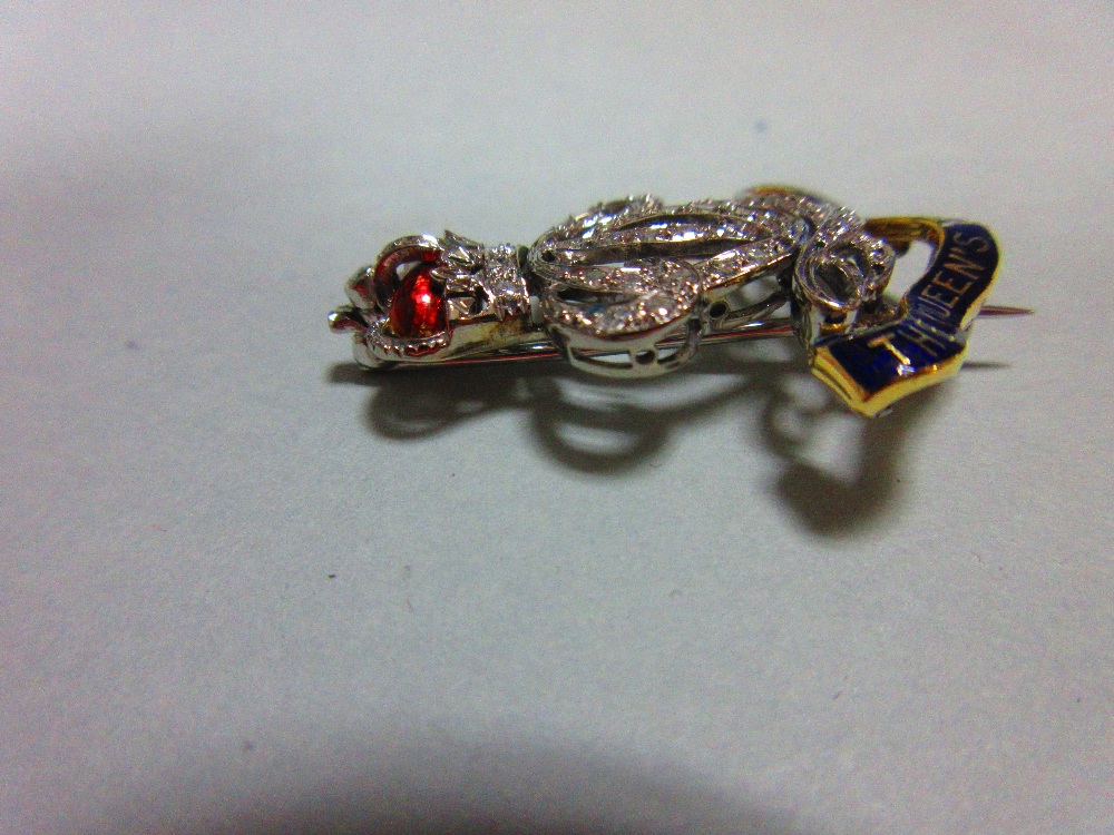 A diamond and enamel regimental brooch for the Queen's Own Hussars, the insignia set throughout with - Image 3 of 5