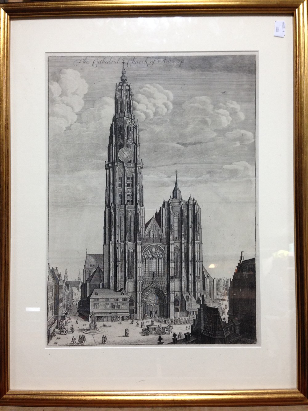 Wenceslaus Hollar (Bohemian, 1607-1677) Antwerp Cathedral 1649 or later, state with text above the - Image 2 of 5