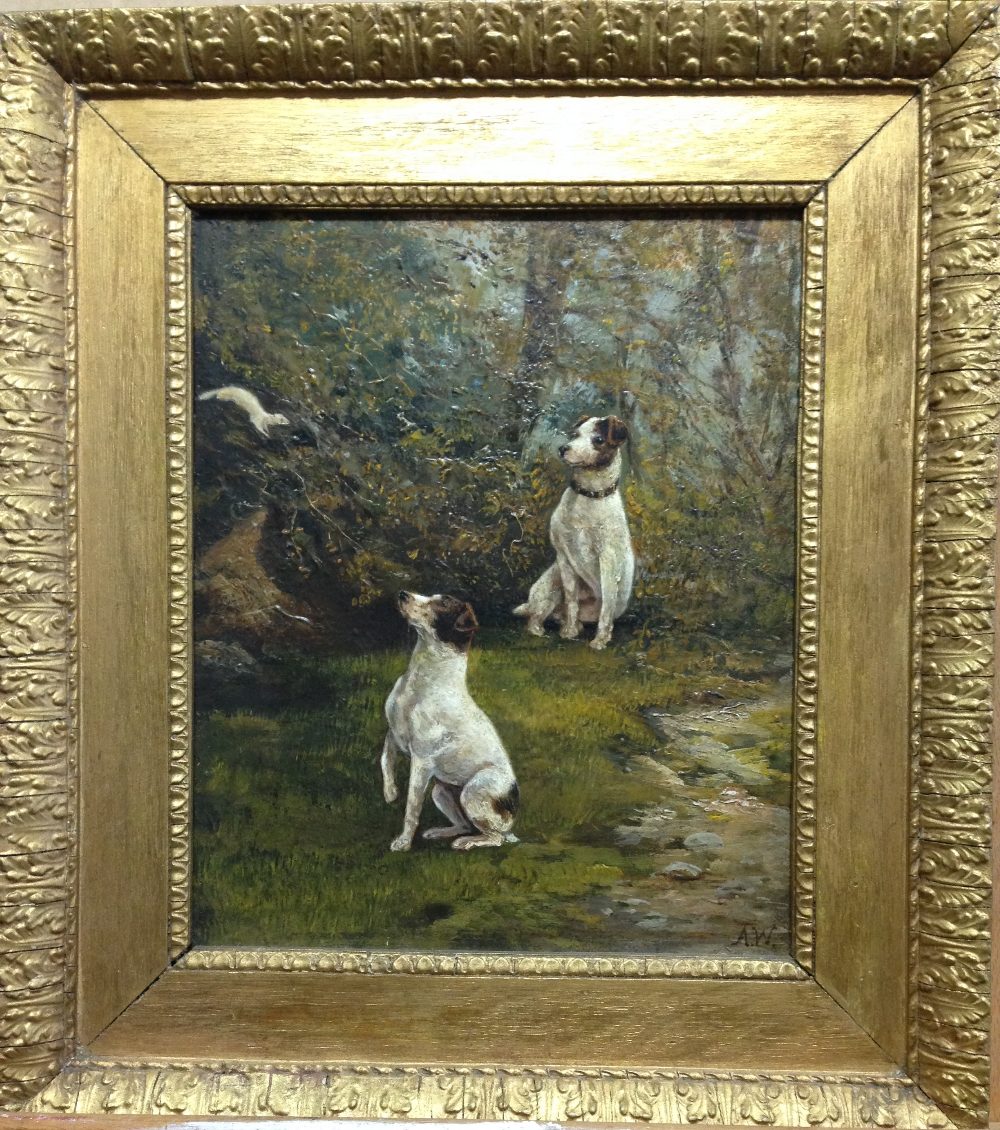 Alfred Wheeler (British, 1851-1932) Terriers and a stoat in ermine signed with initials lower - Image 2 of 6