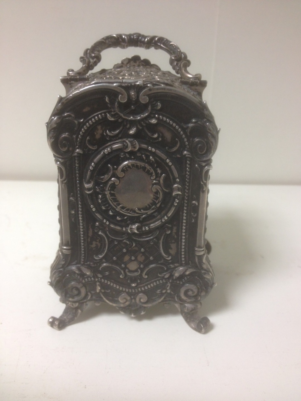 A Continental silver cased miniature carriage timepiece, with inset mother-of-pearl front panels, - Image 2 of 3