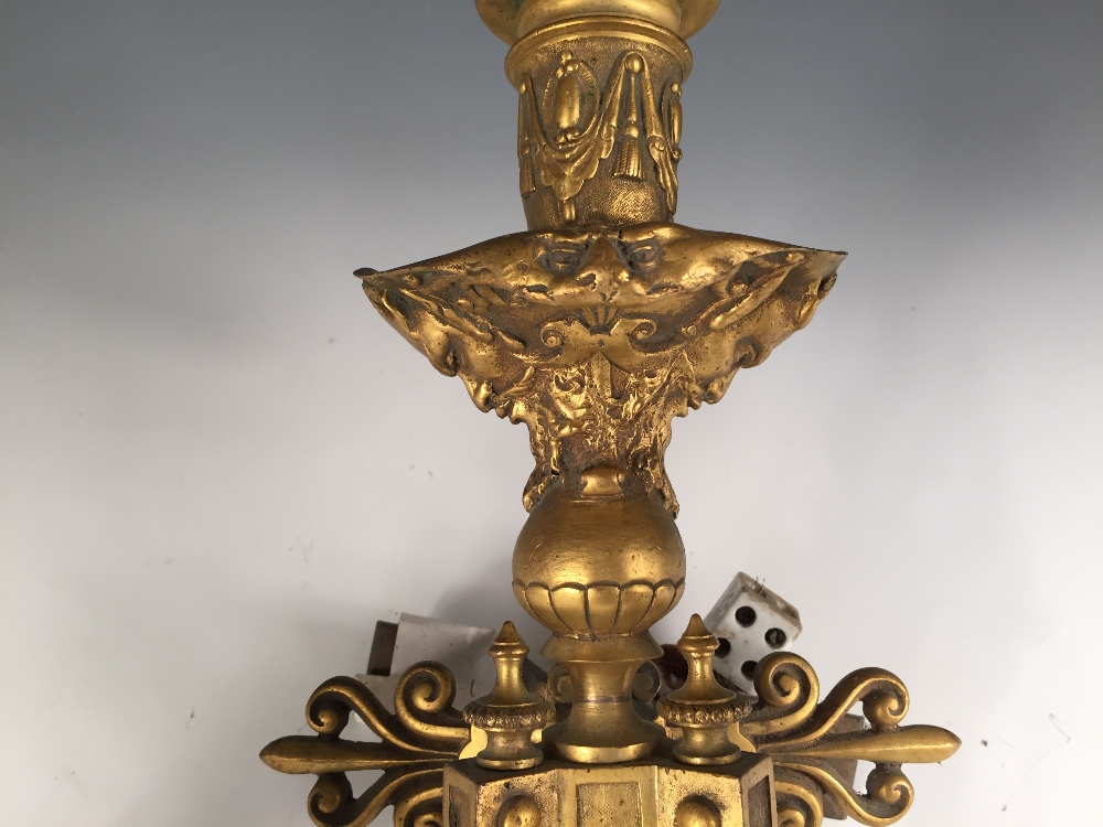 A late 19th/early 20th century bronze four branch ceiling light and matching wall light, each - Image 4 of 4