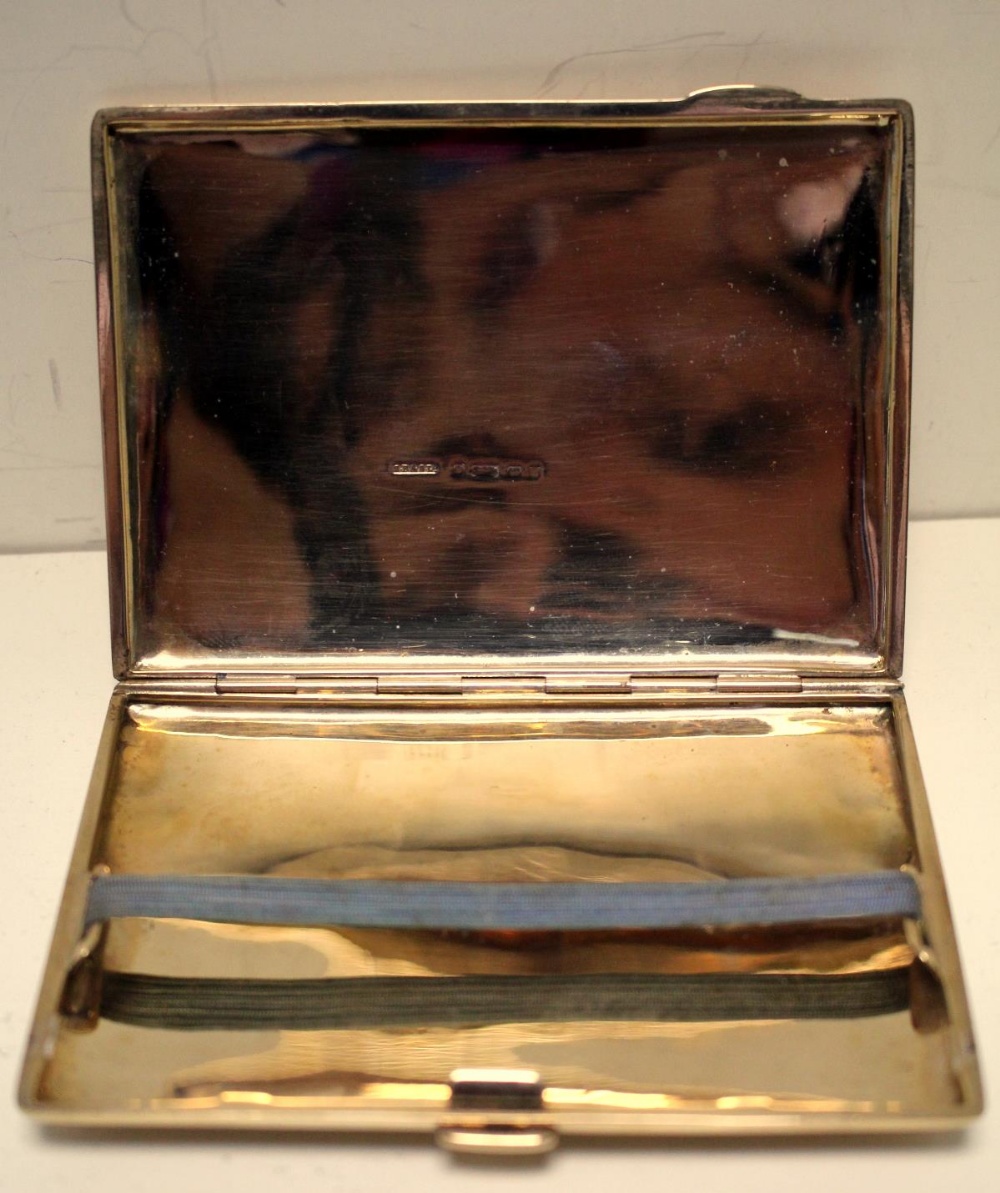 A 9ct gold pocket cigarette case, by S Blackensee & Co, Birmingham 1914, rectangular, engine turned, - Image 4 of 5