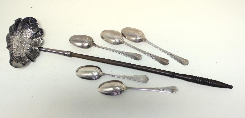 A George III silver punch ladle, by N S & A N, London 1766, the oval lobed bowl embossed with