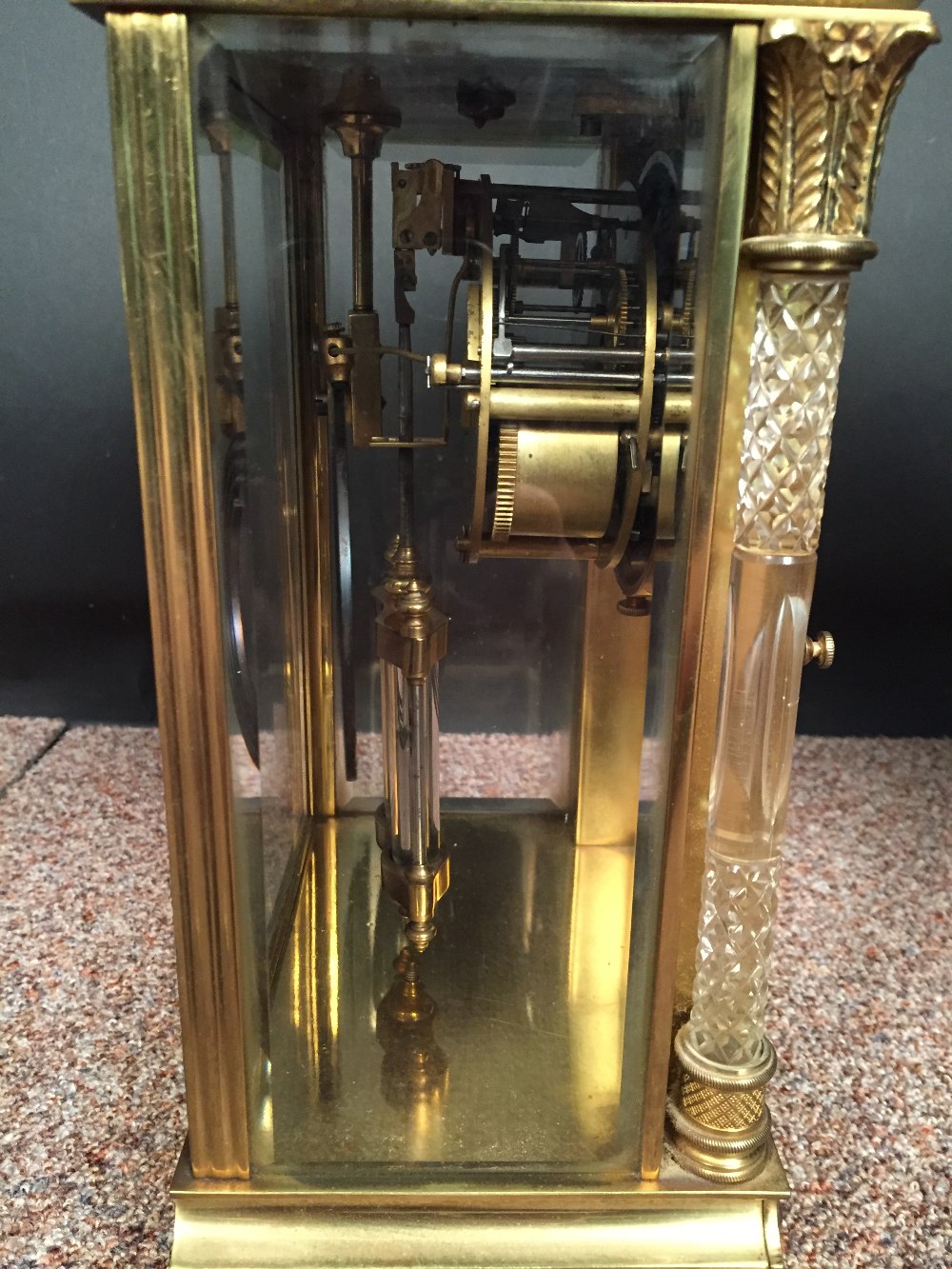 A French gilt brass four-glass mantle clock, with swagged enamel 8cm (3in) dial, glass front - Image 5 of 7