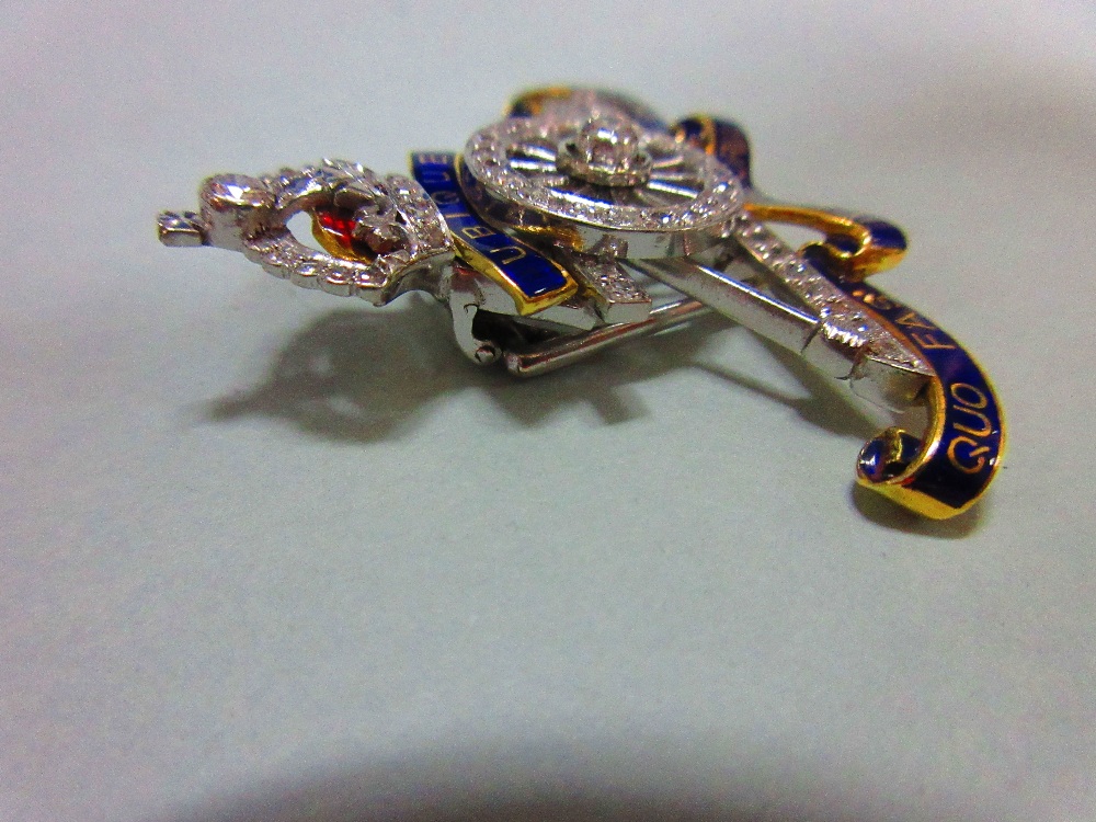 A diamond and enamel regimental brooch for the Royal Artillery, set throughout with round - Image 3 of 4