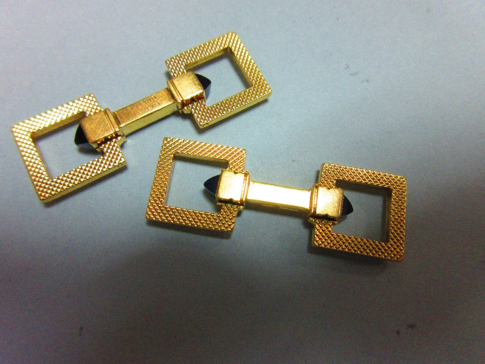 A pair of French 18ct gold and sapphire cufflinks by Mellerio, each formed as a square section - Image 2 of 8