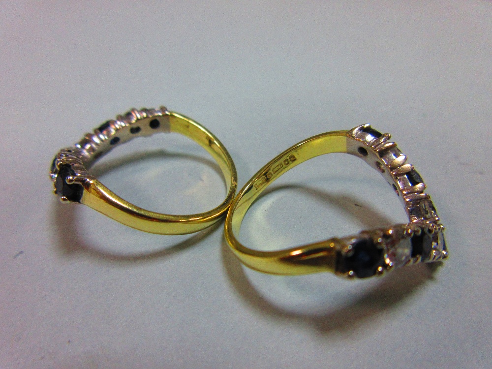 A pair of 18ct gold sapphire and diamond wishbone rings, each V set with alternating round brilliant - Image 4 of 5
