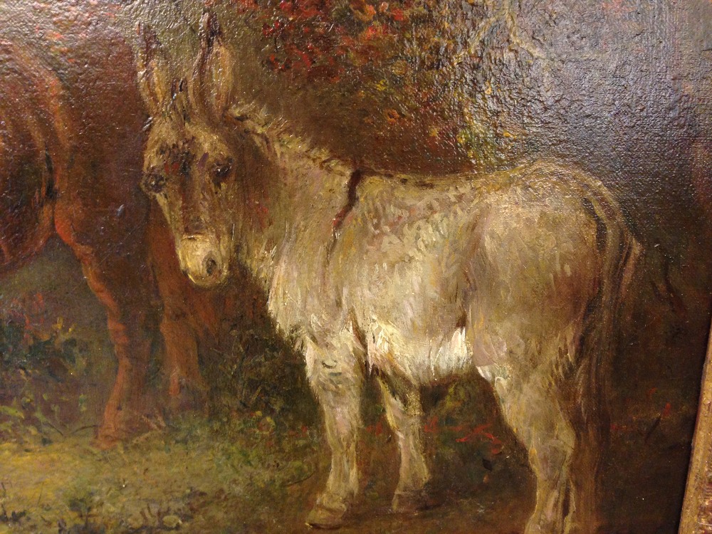 Edward Robert Smythe (British, 1810-1899) A chestnut pony and a donkey, with a gypsy encampment - Image 4 of 6