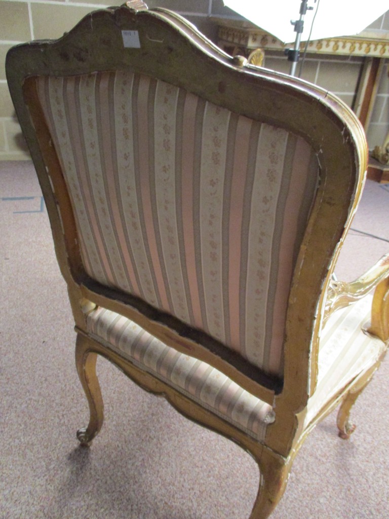 A pair of French Regency revival giltwood salon chairs, circa 1870, leaf and scroll carved frames - Image 3 of 9