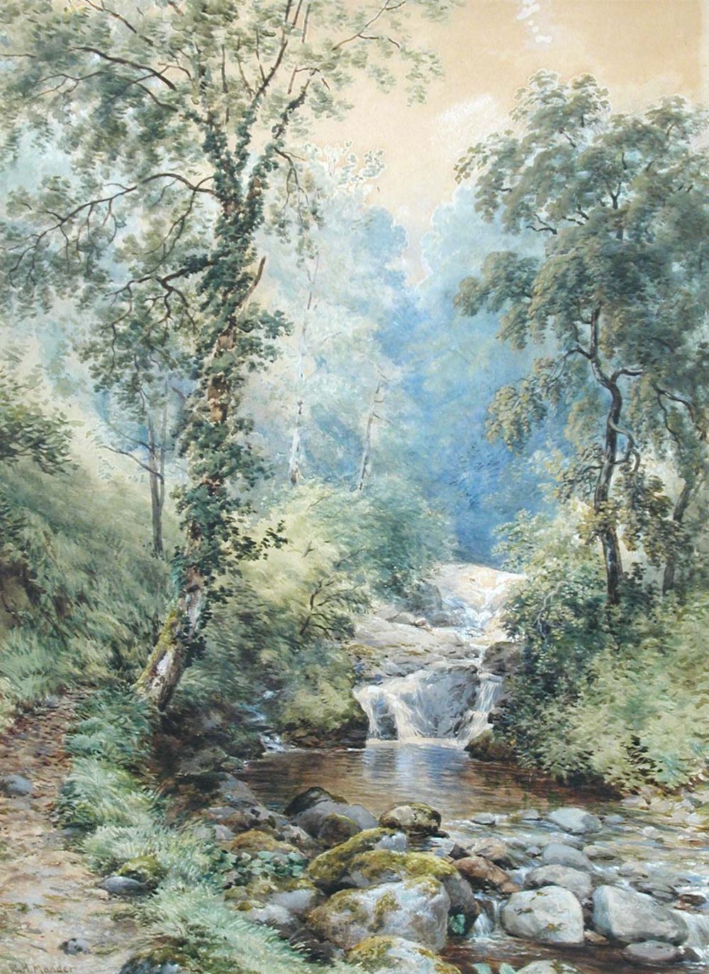 William Henry Mander (British, 1850-1922) Welsh landscape with waterfall signed lower left "W H