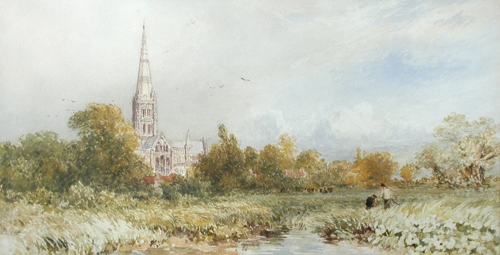 William Bennett (British, 19th Century) Salisbury Cathedral signed lower left "W Bennett"