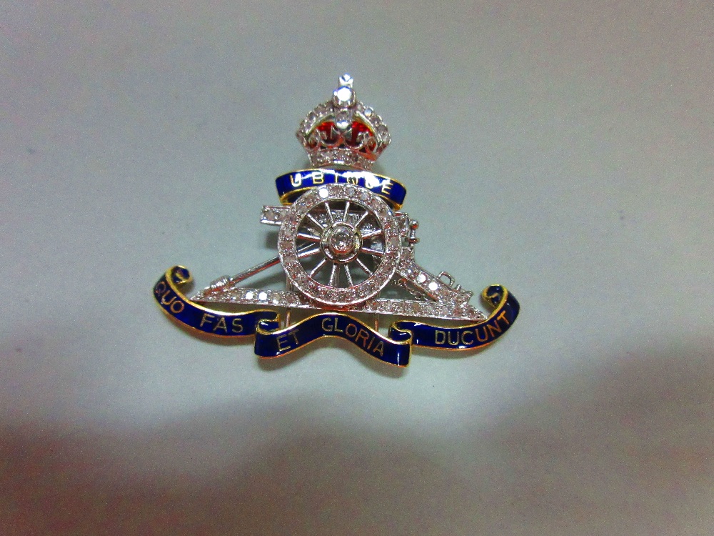 A diamond and enamel regimental brooch for the Royal Artillery, set throughout with round - Image 2 of 4