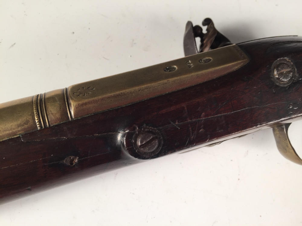 A late 18th century Blunderbuss by Jover, London with belled brass barrel in three stages with a - Image 7 of 8