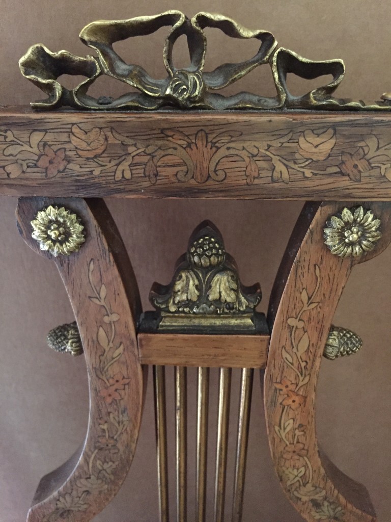 A pair of Louis XVI style rosewood salon chairs, bearing Edwards & Roberts label, with marquetry - Image 4 of 4