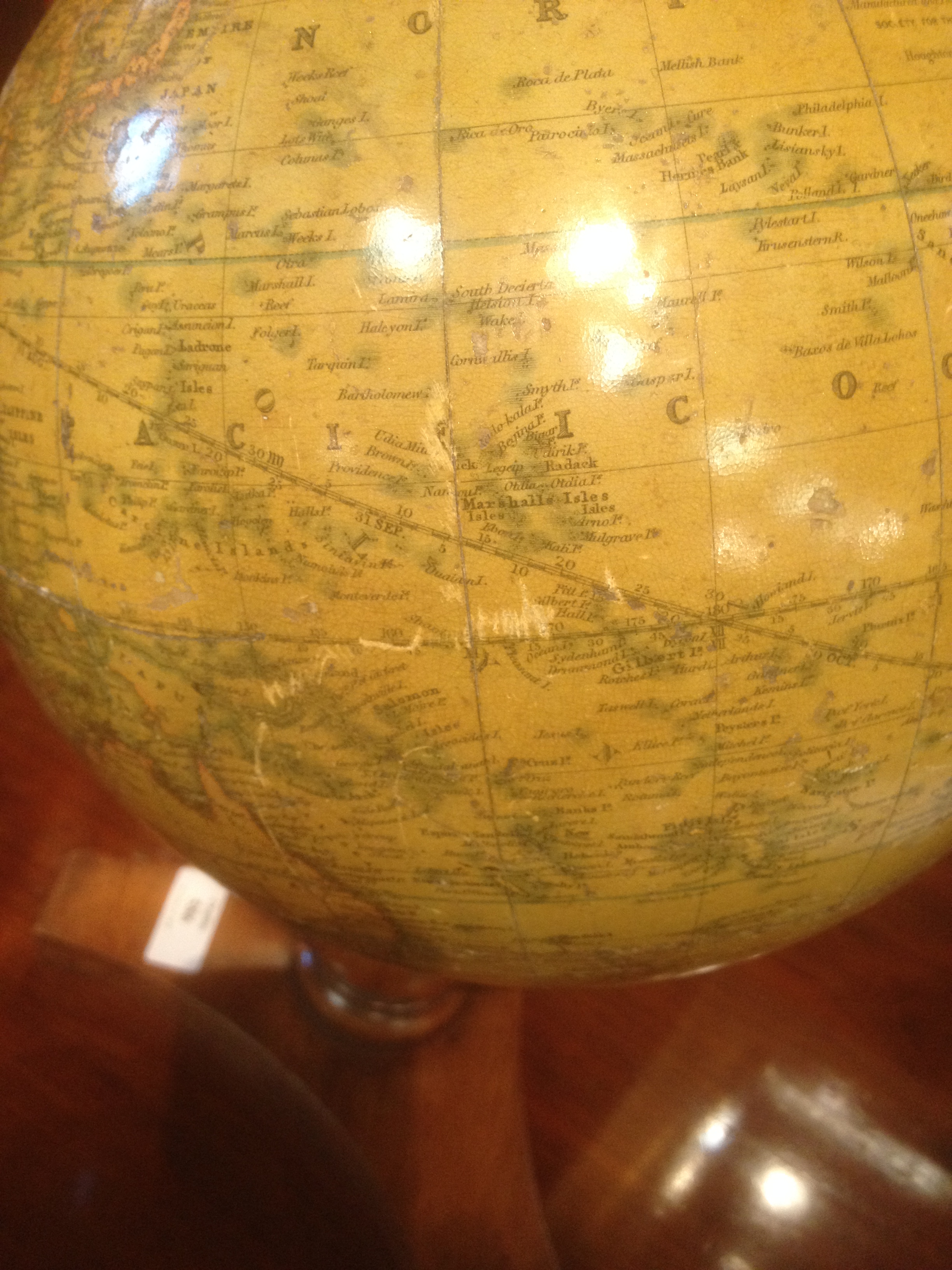 A Thomas Malby 8 inch terrestrial table globe, circa 1848, on a turned walnut tripod base 36cm ( - Image 2 of 5