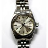 By Rolex - a lady's steel cased 'Oyster Perpetual Date' automatic wristwatch, silvered dial with